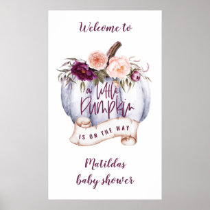 Little pumpkin watercolor fall baby shower party poster