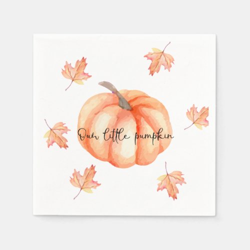 Little Pumpkin Watercolor Fall Leaves Napkins