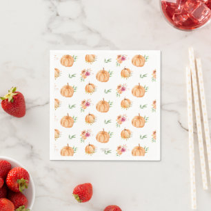 Little Pumpkin Watercolor Floral Baby Shower Napkins