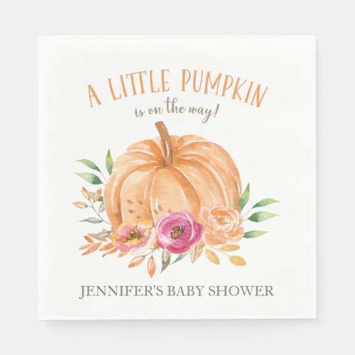Little Pumpkin Watercolor Floral Baby Shower Napkins