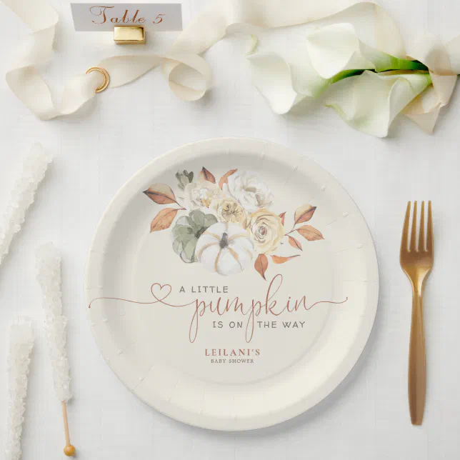 Little Pumpkin Watercolor Floral Baby Shower Paper Plates Zazzle