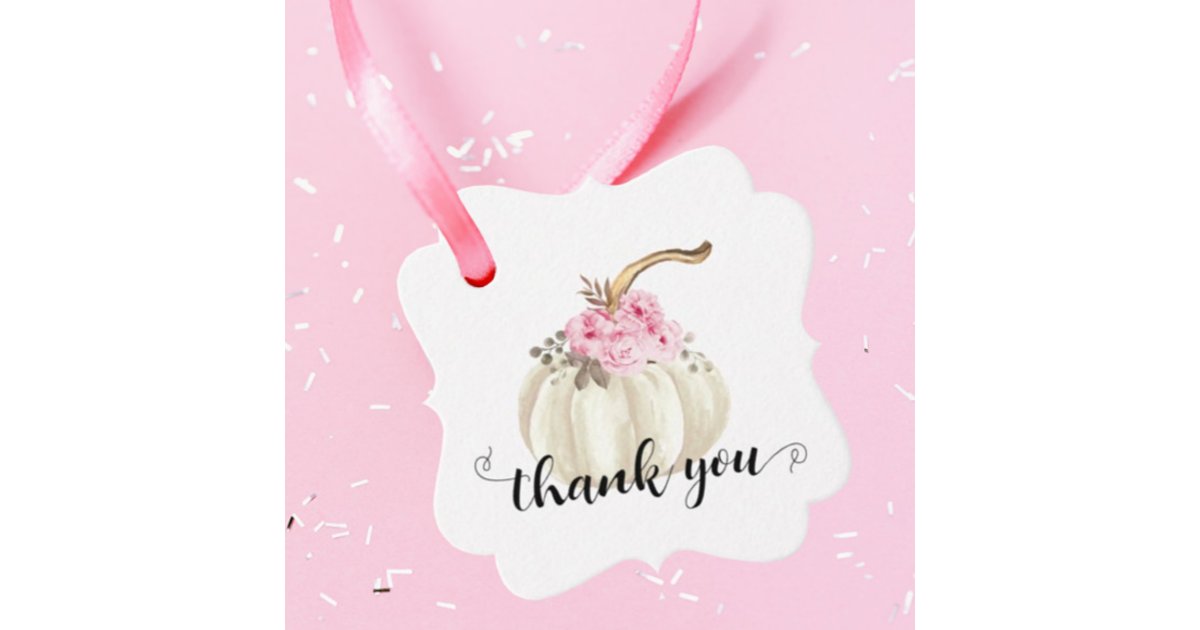 Little Pumpkin Watercolor Pink Floral Thank You Favor Tags | Zazzle