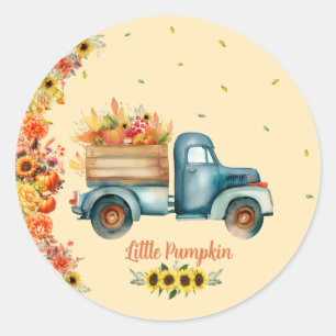 Little Pumpkin Watercolor Vintage Floral Truck Classic Round Sticker