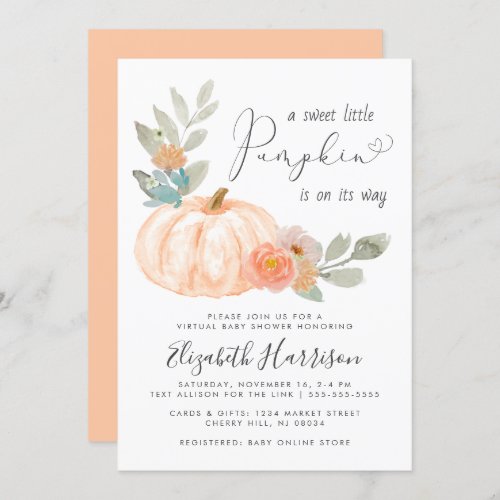 Little Pumpkin Watercolor Virtual Baby Shower Invitation