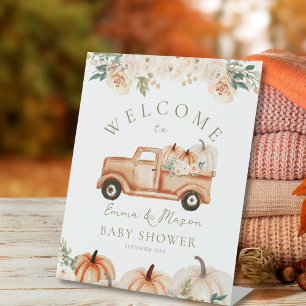 Little Pumpkin Welcome Fall Baby Shower Pedestal Sign