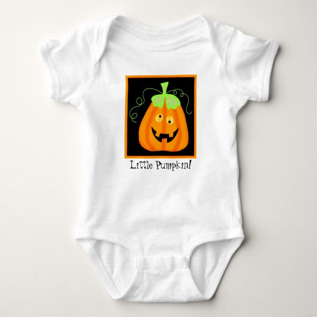 "Little Pumpkin" Whimsy Halloween Pumpkin Custom Baby Bodysuit (Front)