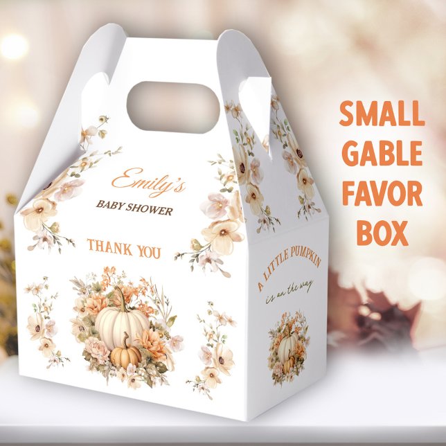 Little Pumpkin White Pastel Baby Shower Gable Favor Boxes (Little Pumpkin Small Gable Favor Boxes - You can choose from 3 sizes of these gable favor boxes)