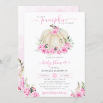 Little Pumpkin White Pink Floral Girl Baby Shower Invitation