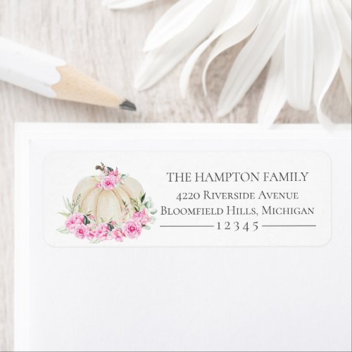 Little Pumpkin White Pink Floral Return Address Label