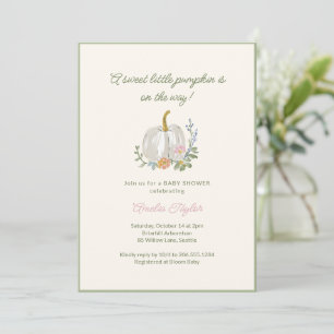 Little Pumpkin Wildflower Sage Fall Baby Shower Invitation