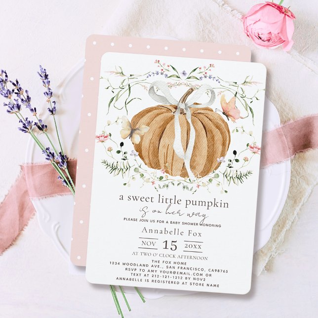 Little Pumpkin Wildflowers Butterflies Baby Shower Invitation (Creator Uploaded)