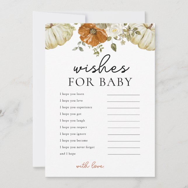 Little Pumpkin Wishes For Baby Shower Card (Front)