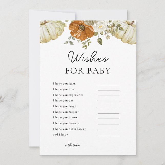 Little Pumpkin Wishes For Baby Shower Game Card (Front)