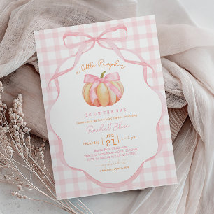 Little Pumpkin with Pink Bow Baby Shower Invitation