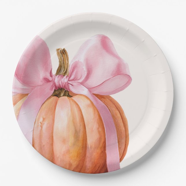 Little Pumpkin with Pink Bow – Baby Shower  Paper Plates (Front)