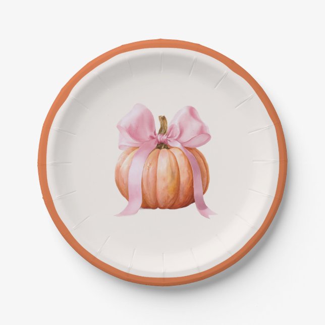 Little Pumpkin with Pink Bow – Baby Shower  Paper Plates (Front)