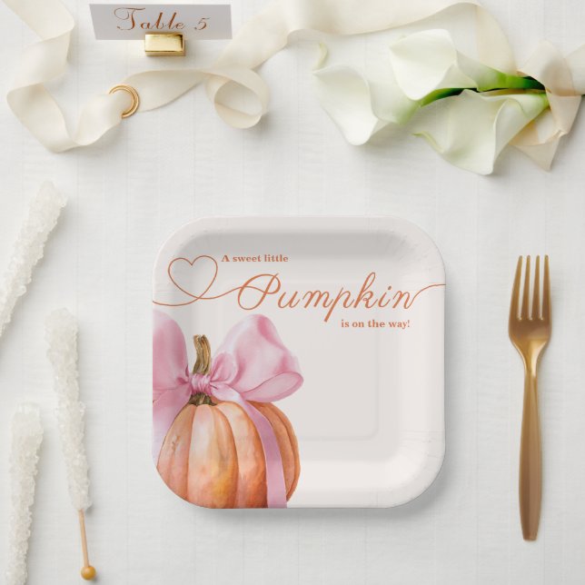 Little Pumpkin with Pink Bow – Baby Shower  Paper Plates (Wedding)