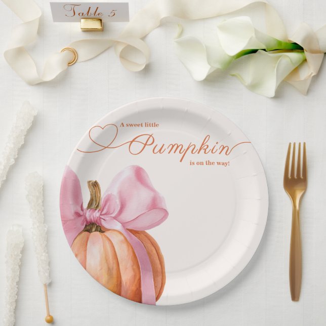 Little Pumpkin with Pink Bow – Baby Shower  Paper Plates (Wedding)