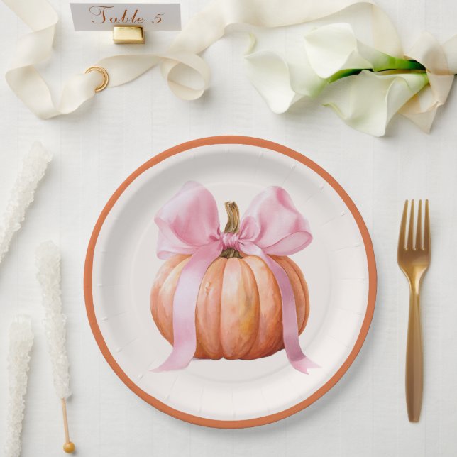 Little Pumpkin with Pink Bow – Baby Shower  Paper Plates (Wedding)