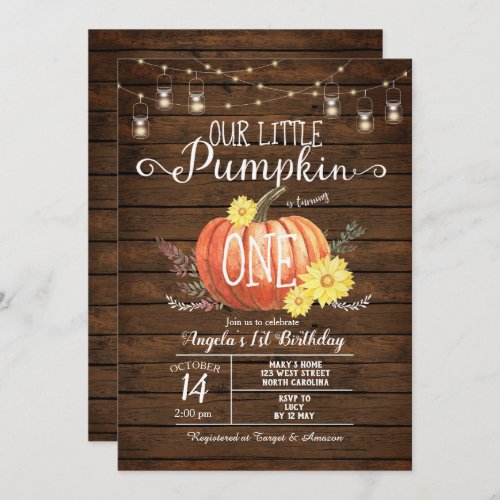 Little Pumpkin Wood Fall 1st Birthday invite