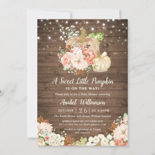 Little Pumpkin Wood String Lights Fall Baby Shower Invitation