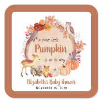 Little Pumpkin Woodland Animals Baby Shower Square Sticker