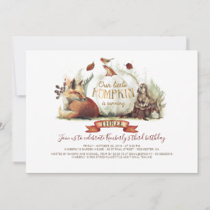 Little Pumpkin Woodland Animals Fall Birthday Invitation