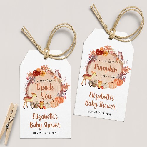 Little Pumpkin Woodland Baby Shower Thank You Gift Tags