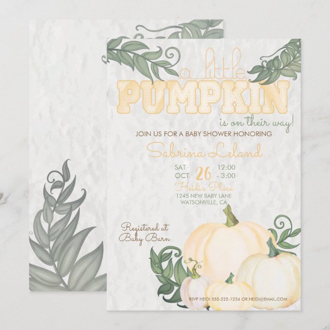 Little Pumpkin Yellow Baby Shower Invitation (Front/Back)