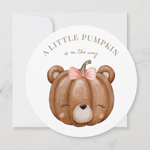 Little Pumpking Bear Baby Shower Round Invitation