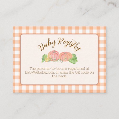 Little Pumpkins Orange Gingham Baby Registry Enclosure Card
