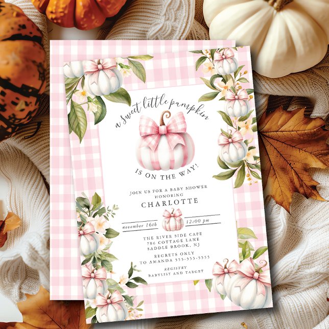 Little Pumpkin's Pink Gingham Baby Shower Invitation (Creator Uploaded)
