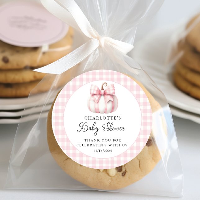 Little Pumpkin's Pink Gingham Classic Round Sticker (Creator Uploaded)