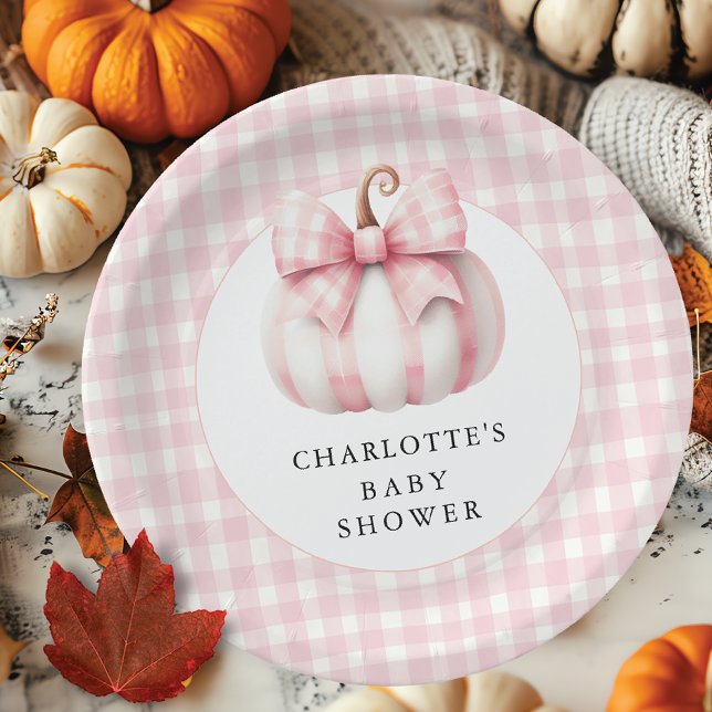 Little Pumpkin's Pink Gingham Paper Plates (Creator Uploaded)