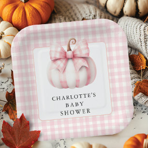 Little Pumpkin's Pink Gingham Paper Plates