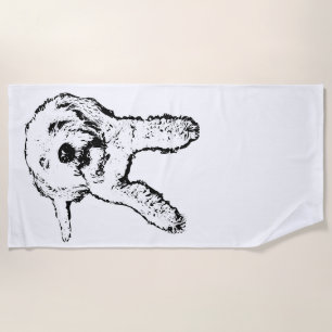 Little Pup Laying Dog Black & White Beach Towel