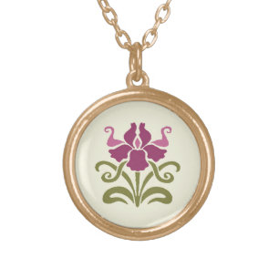 Little Purple Art Nouveau Iris Gold Plated Necklac Necklace