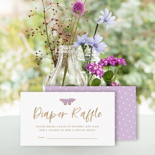 Little Purple Butterfly Diaper Raffle Baby Shower Enclosure Card
