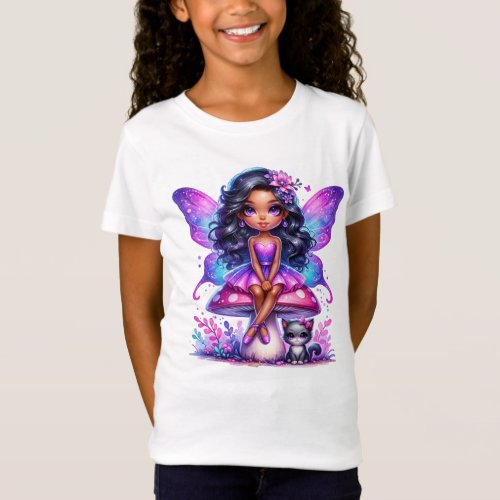 Little Purple Fairy Sitting on a Mushroom T_Shirt