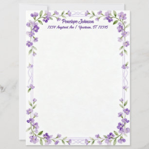 Little Purple Flowers on a Frame Stationery Paper