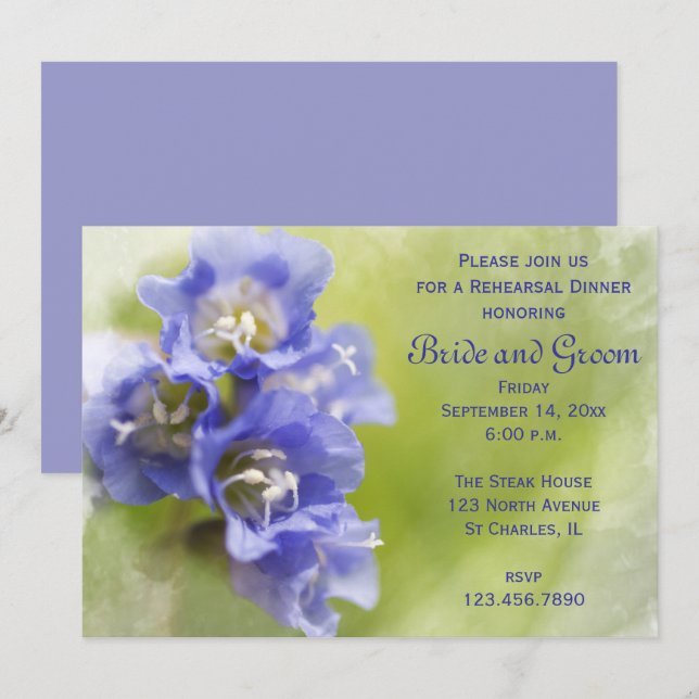 Little Purple Flowers Wedding Rehearsal Dinner Invitation (Front/Back)