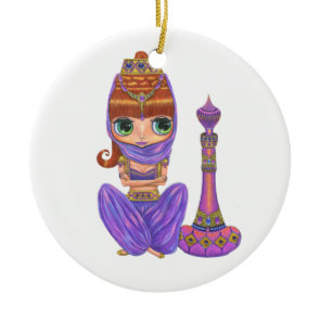 Little Purple Genie Belly Dancer Big Eyes Cute Ceramic Ornament