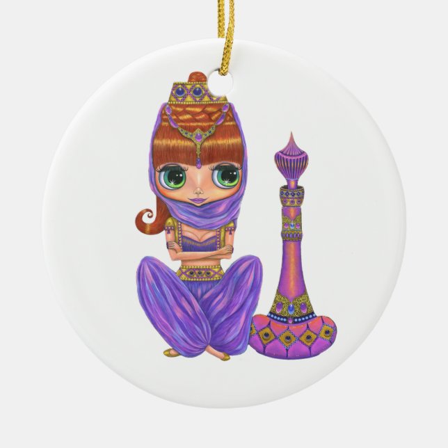 Little Purple Genie Belly Dancer Big Eyes Cute Ceramic Ornament (Front)
