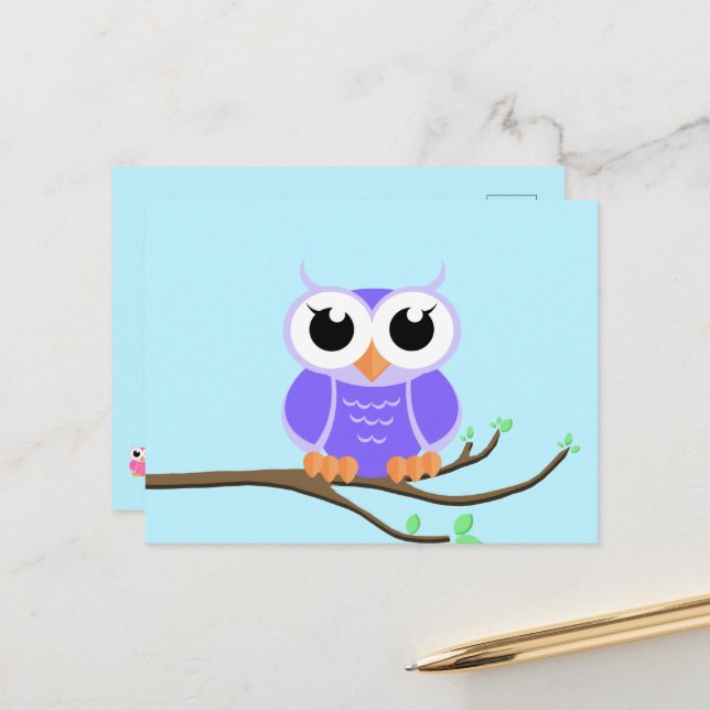 Little Purple Owl - Blank Postcard (Front/Back In Situ)