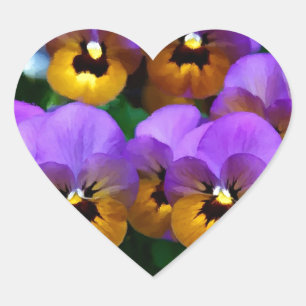 Little Purple Pansies Trimmed in Yellow Gold Heart Sticker