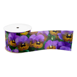 Little Purple Pansies Trimmed in Yellow Gold Satin Ribbon
