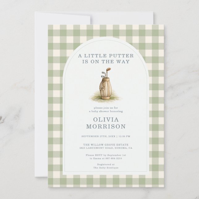 Little Putter Golf Gingham Baby Shower Invitation (Front)