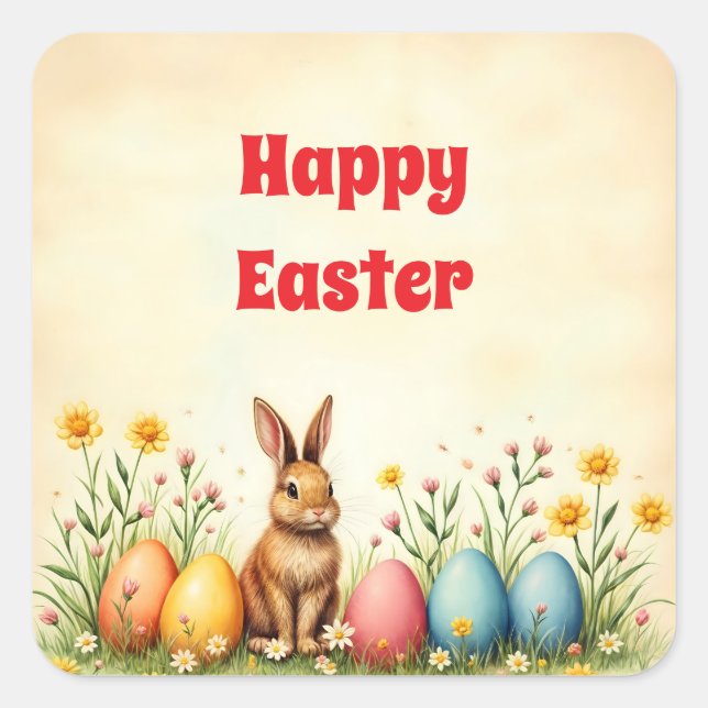 Little Rabbit And Easter Eggs Popular Collection Square Sticker (Front)