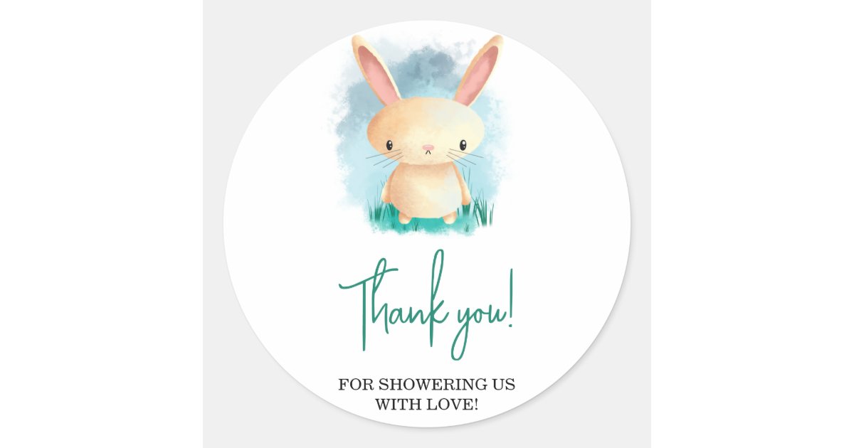 Little Rabbit baby shower thank you Classic Round Sticker | Zazzle