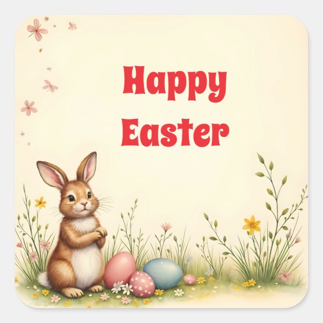 Little Rabbit Easter Vintage Popular Collection Square Sticker (Front)
